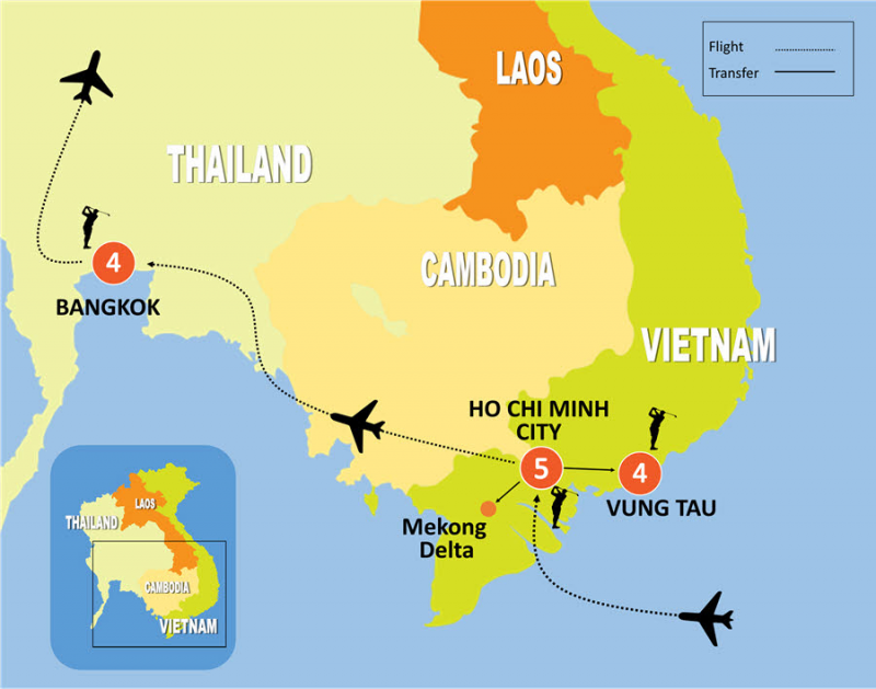 tourhub | Tweet World Travel | Luxury Vietnam & Thailand Golf Tour | Tour Map
