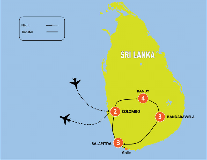 tourhub | Tweet World Travel | 13 Day Luxury Sri Lanka Yoga & Wellness Tour | Tour Map
