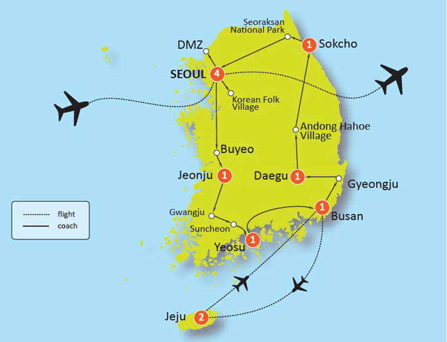 tourhub | Tweet World Travel | South Korea Discovery Tour | Tour Map