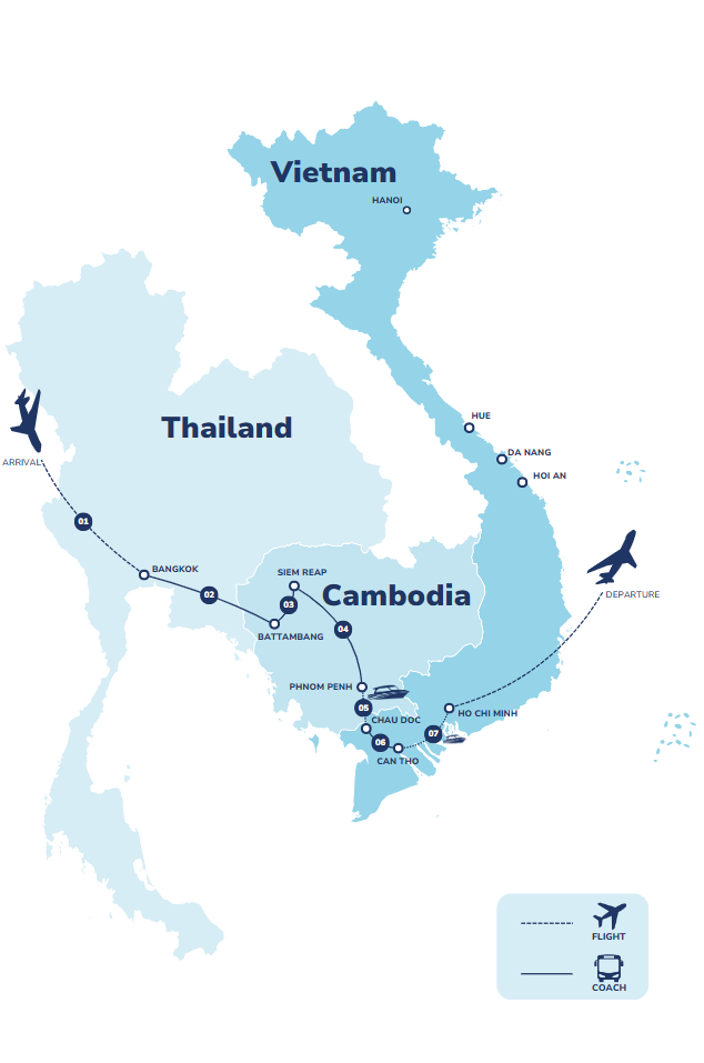 tourhub | Tweet World Travel | From Thailand, Cambodia To Vietnam Following The Mekong River Tour | Tour Map