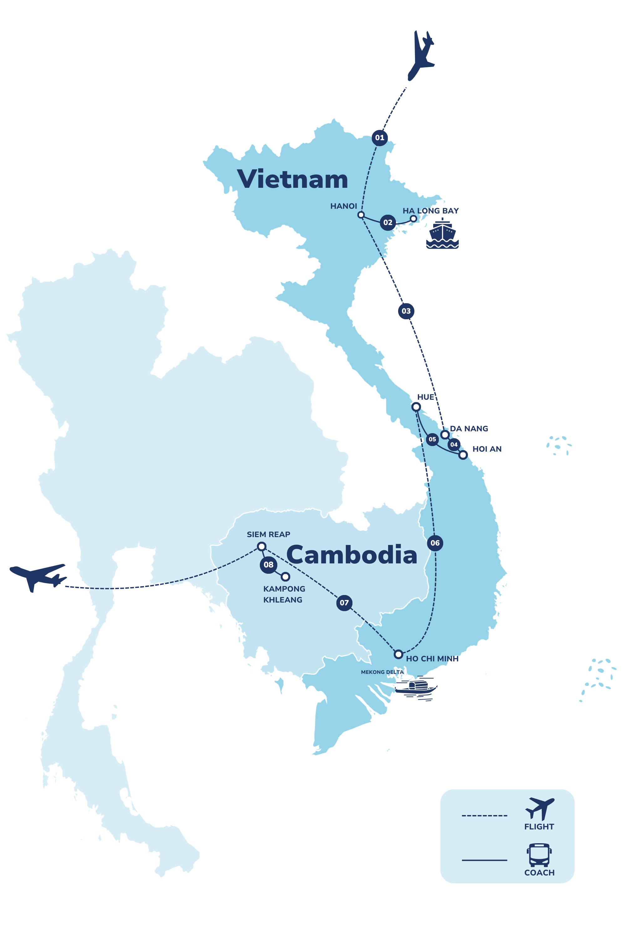 tourhub | Tweet World Travel | Highlights Of Vietnam And Cambodia  | Tour Map
