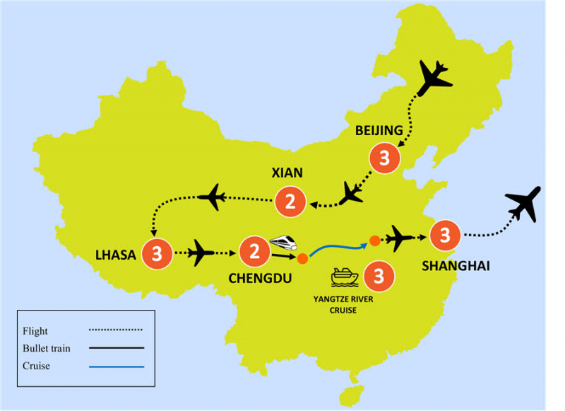 tourhub | Tweet World Travel | 17-DAY CAPTIVATING CHINA & TIBET LUXURY TOUR | Tour Map