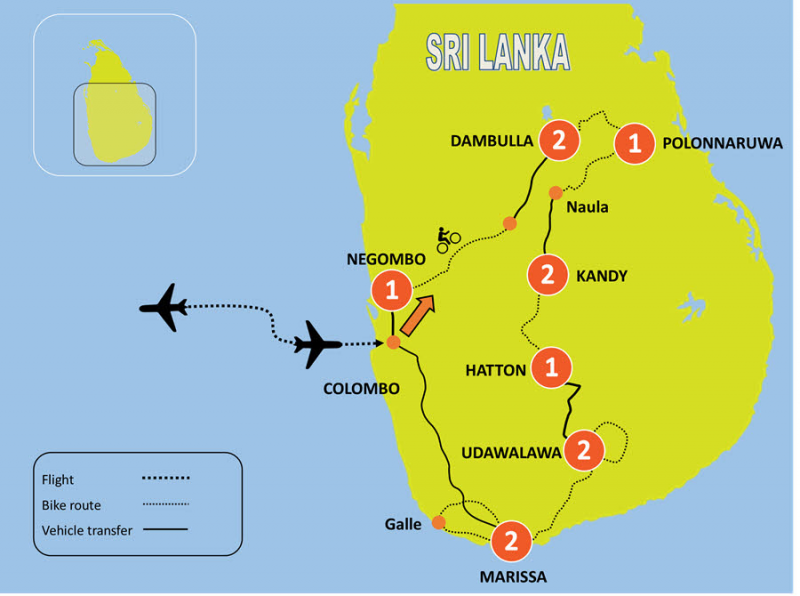 tourhub | Tweet World Travel | Amazing Sri Lanka On Bike | Tour Map