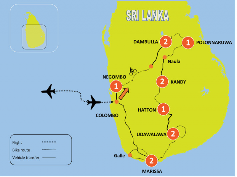 tourhub | Tweet World Travel | AMAZING SRI LANKA ON BIKE | Tour Map