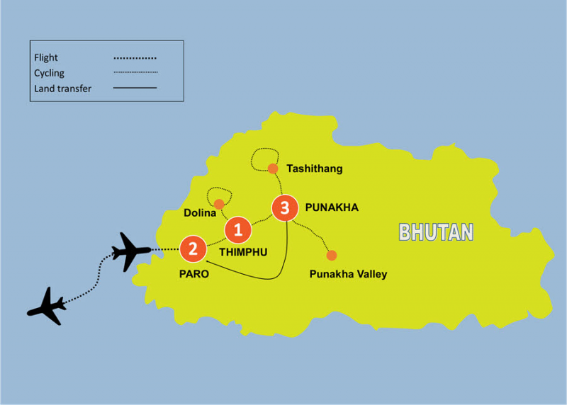 tourhub | Tweet World Travel | Wonders Of Bhutan On Bike | Tour Map