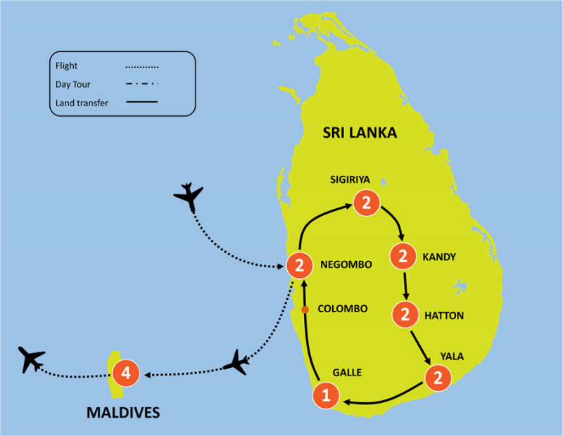 tourhub | Tweet World Travel | 16-Day Ultimate Sri Lanka & Maldives Luxury Tour | Tour Map