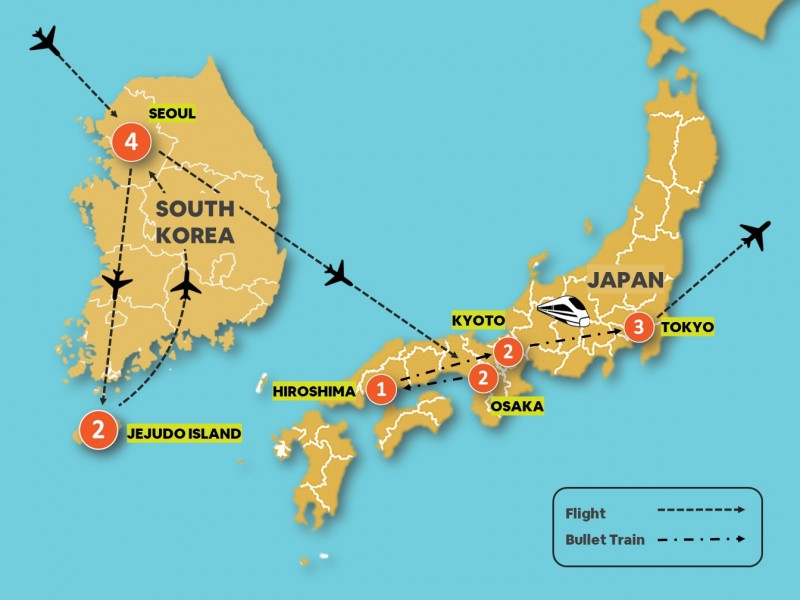tourhub | Tweet World Travel | Japan & South Korea Cherry Blossom Small Group Tour | Tour Map