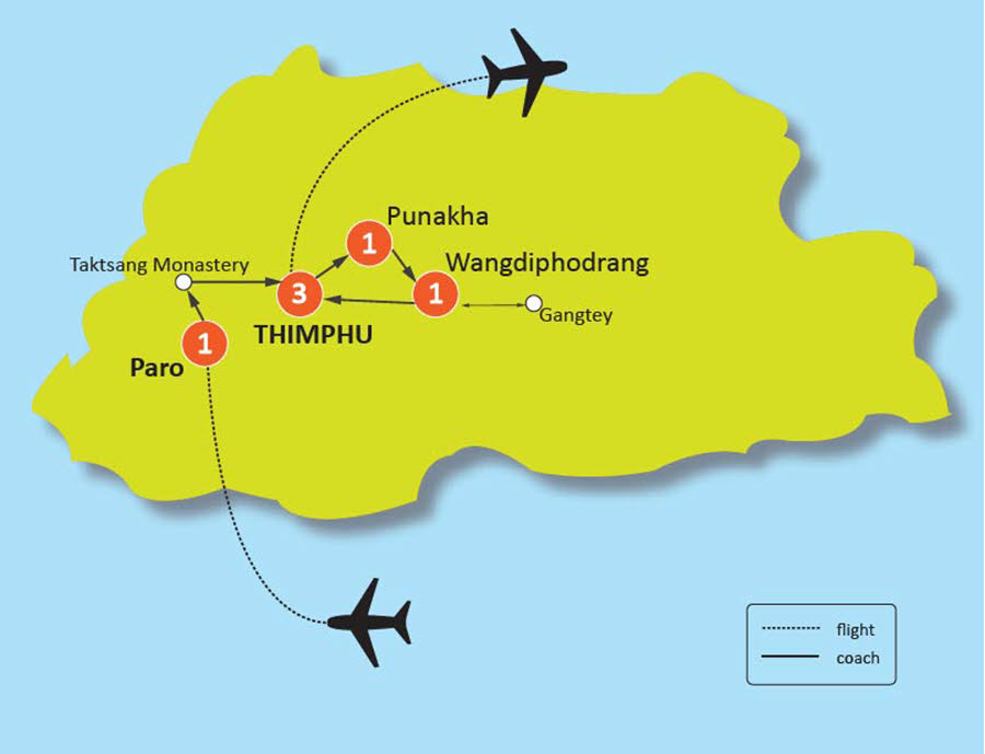 tourhub | Tweet World Travel | 7 Day Shangrila's Delight Cultural Tour In Bhutan | Tour Map