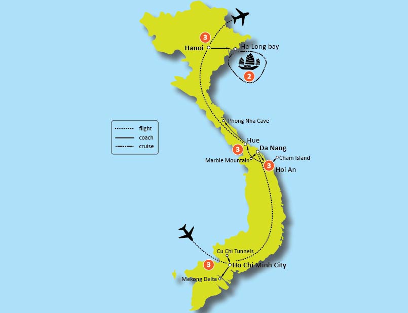 tourhub | Tweet World Travel | Vietnam At A Glance Tour | Tour Map