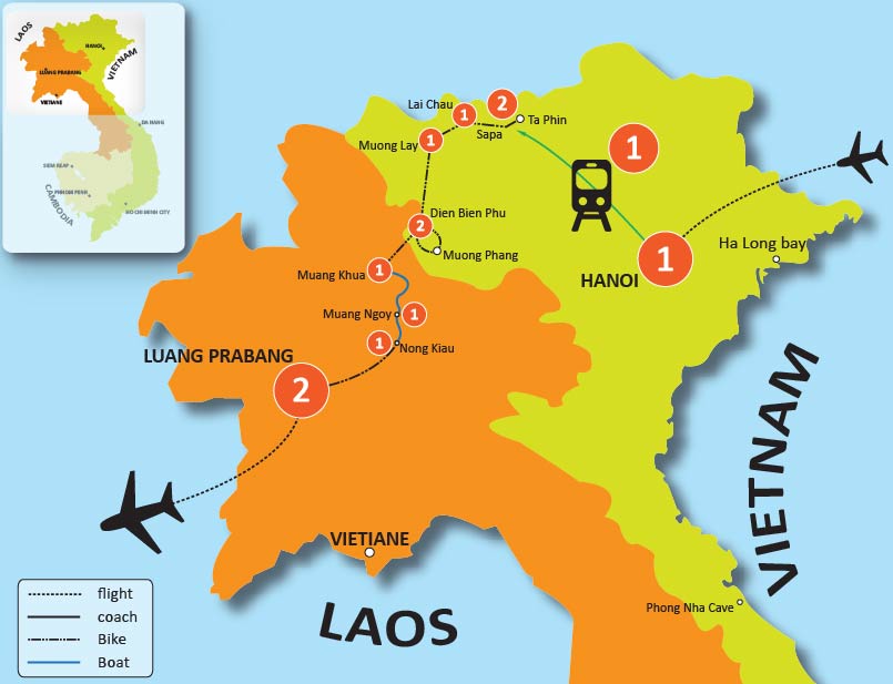 tourhub | Tweet World Travel | 14-Day Vietnam & Laos Biking Tour | Tour Map