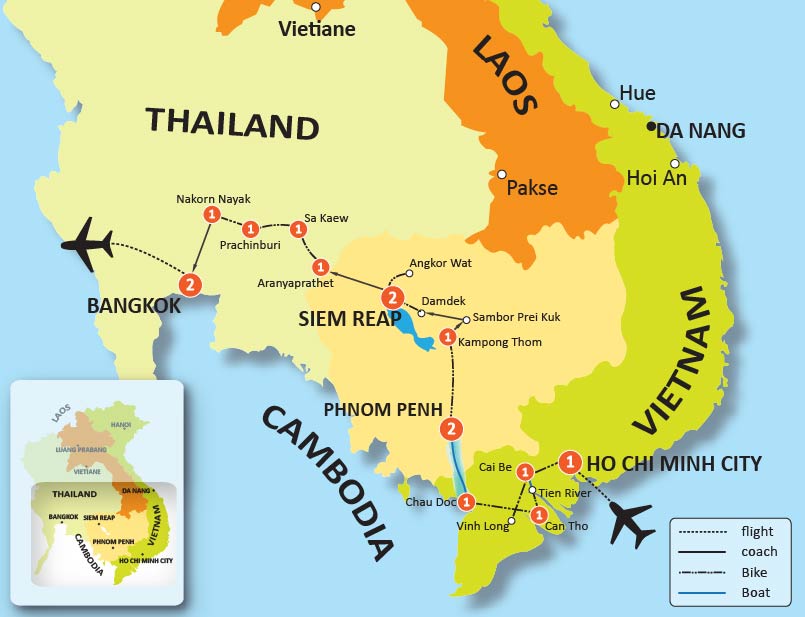 tourhub | Tweet World Travel | 16-Day Vietnam, Cambodia & Thailand Cycling Tour  | Tour Map